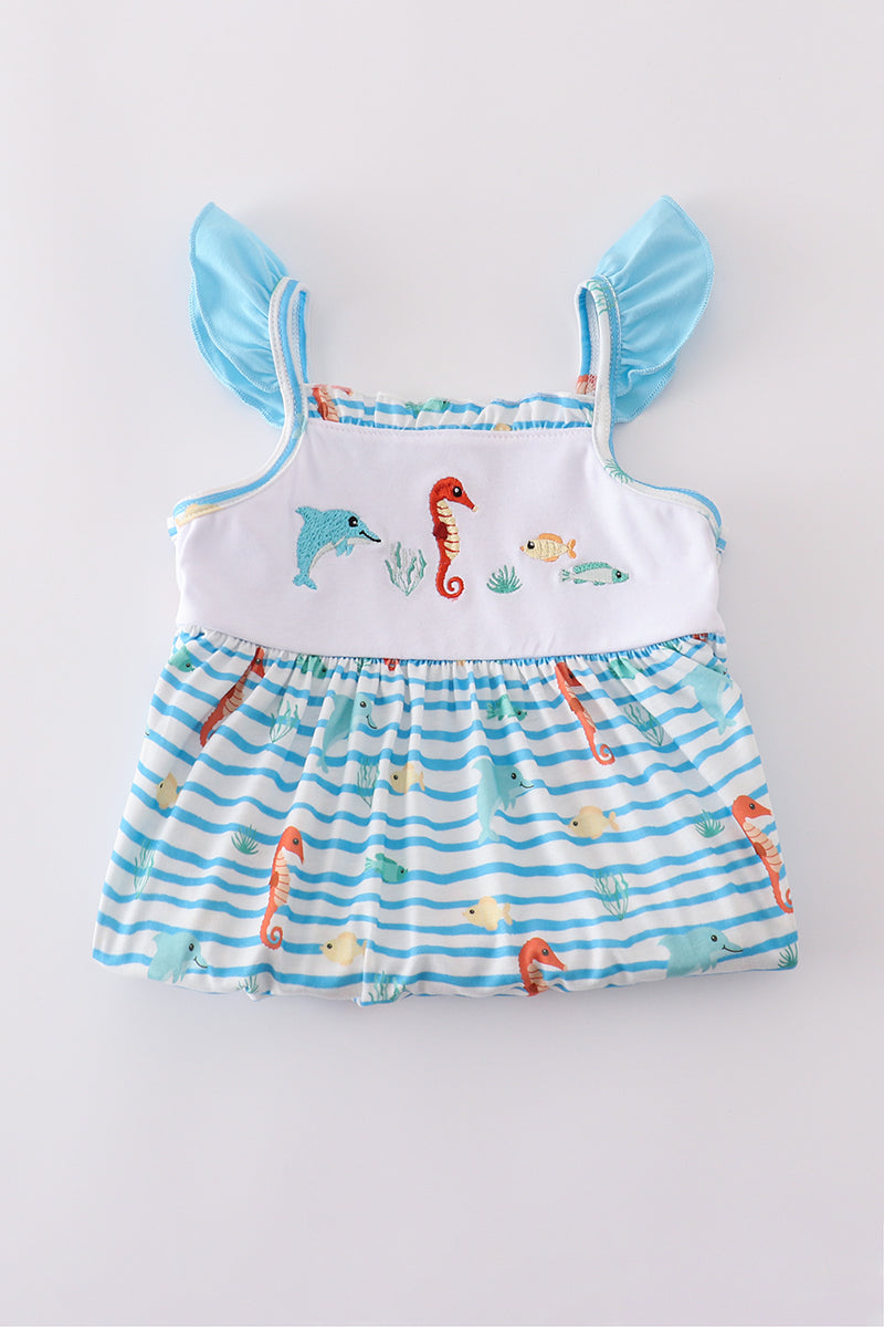 Blue marine creature embroidery set - Cloudling Kids Clothing