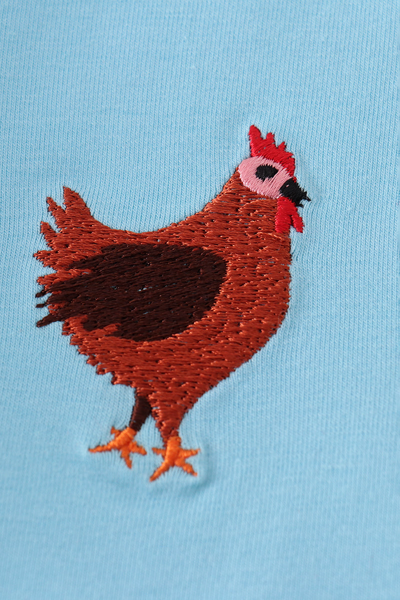 Blue farm chicken embroidery set - Cloudling Kids Clothing