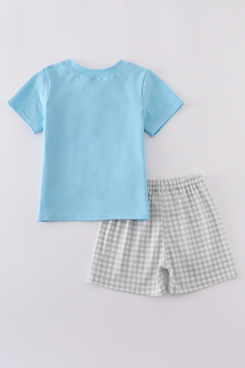 Blue farm chicken embroidery set - Cloudling Kids Clothing