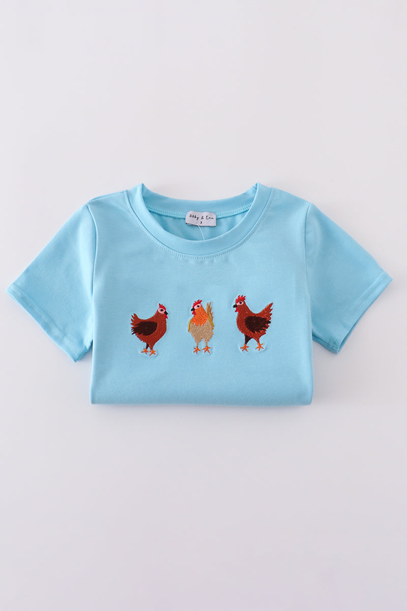 Blue farm chicken embroidery set - Cloudling Kids Clothing