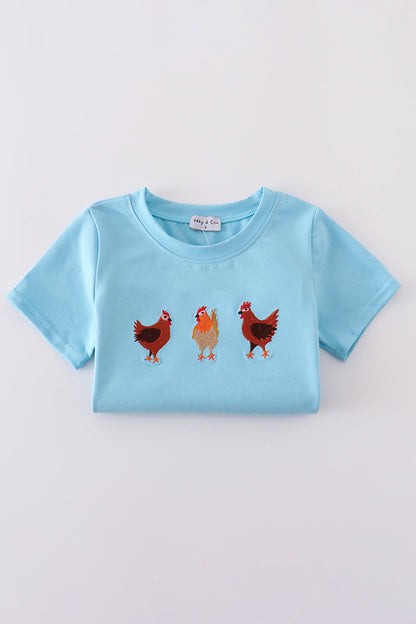 Blue farm chicken embroidery set - Cloudling Kids Clothing