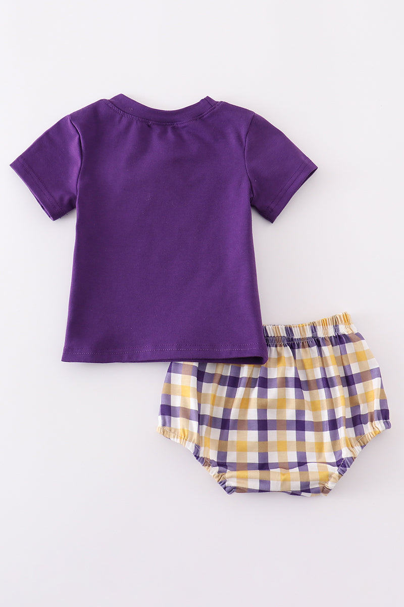 Purple gold LSU applique bloomer set - Cloudling Kids Clothing
