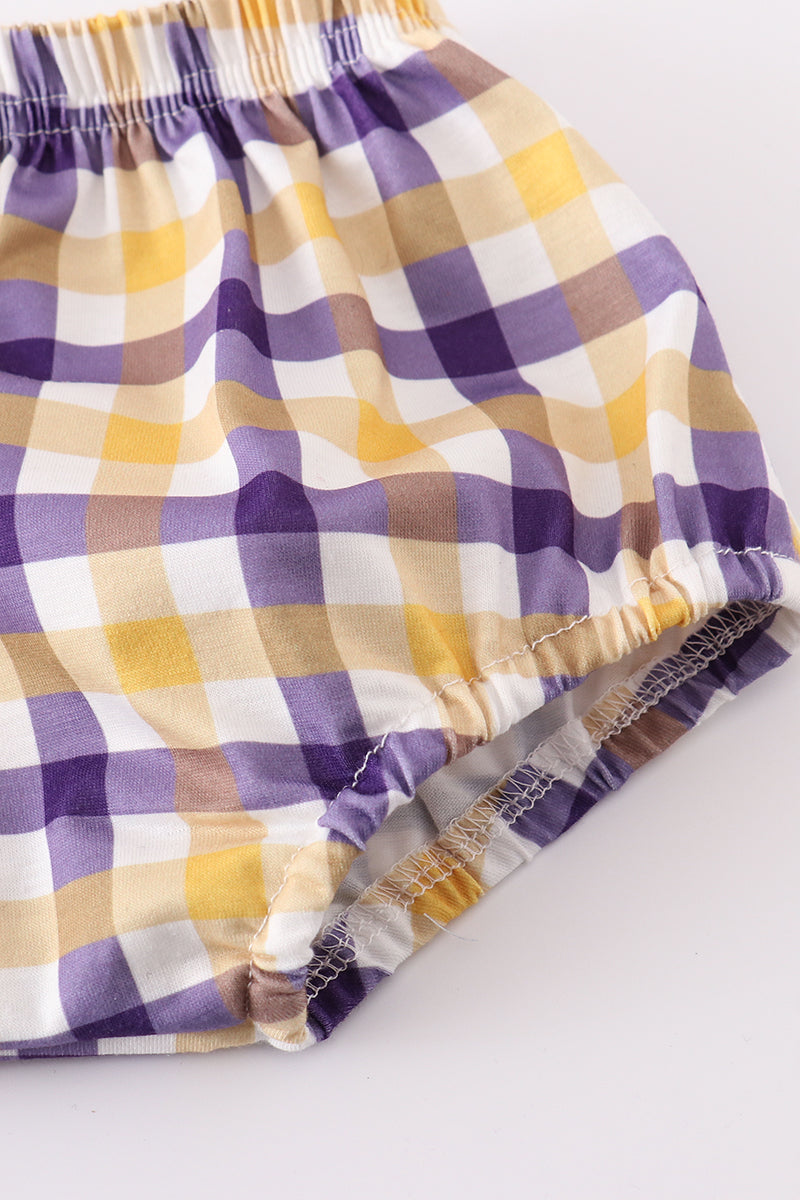 Purple gold LSU applique bloomer set - Cloudling Kids Clothing