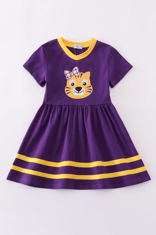 Purple gold LSU applique dress - Cloudling Kids Clothing
