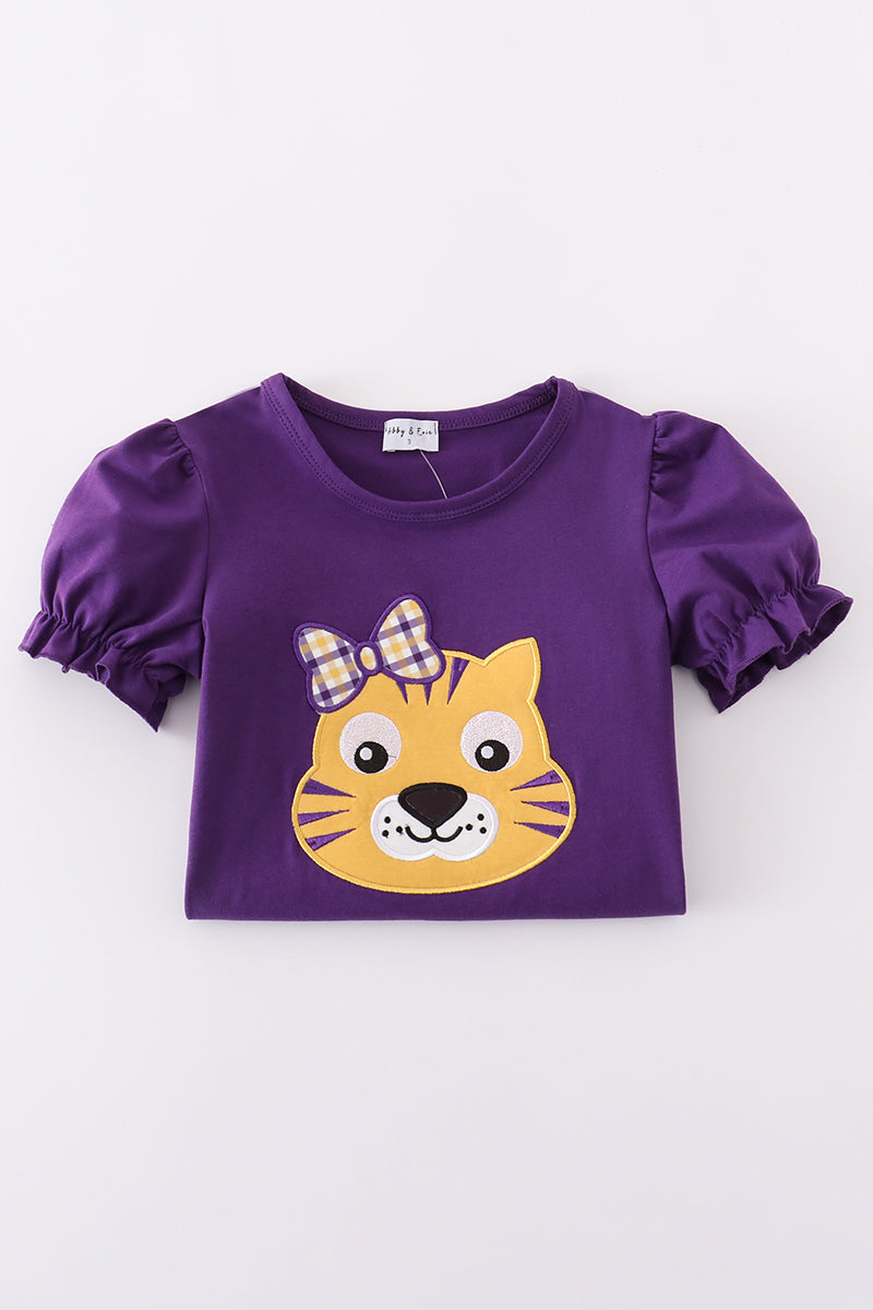 Purple gold LSU applique dress - Cloudling Kids Clothing