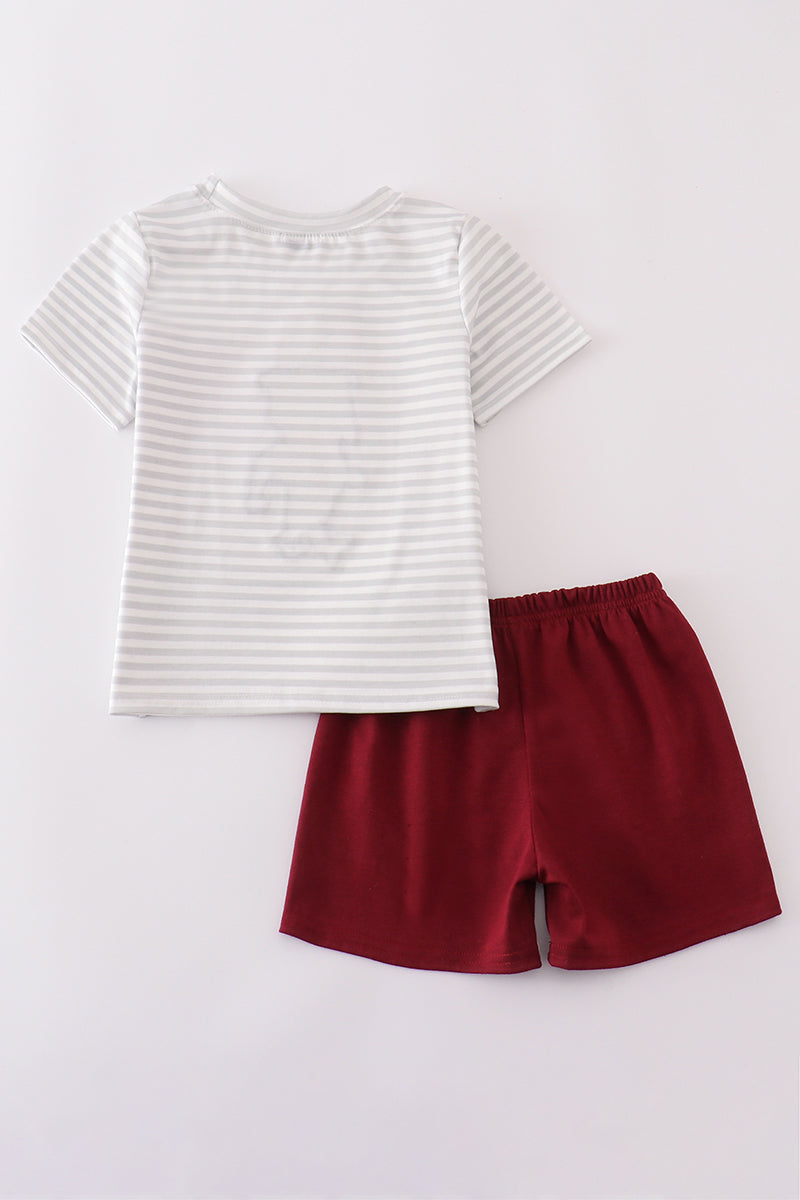 Maroon Mississippi applique stripe set - Cloudling Kids Clothing