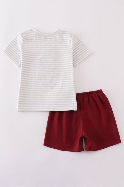 Maroon Mississippi applique stripe set - Cloudling Kids Clothing