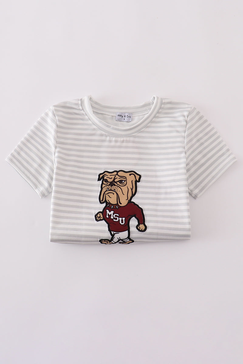 Maroon Mississippi applique stripe set - Cloudling Kids Clothing