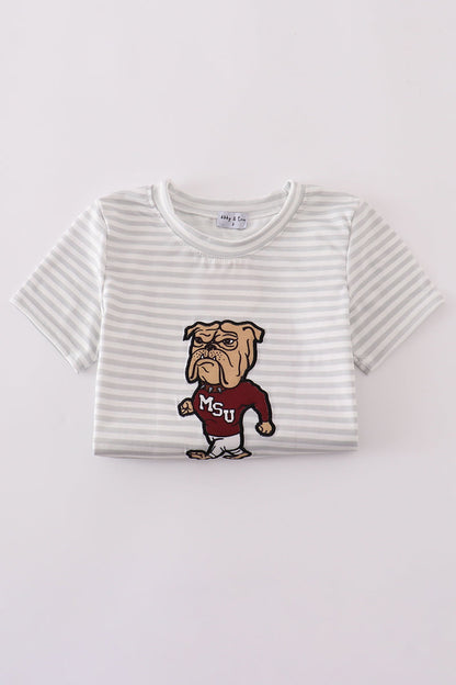 Maroon Mississippi applique stripe set - Cloudling Kids Clothing