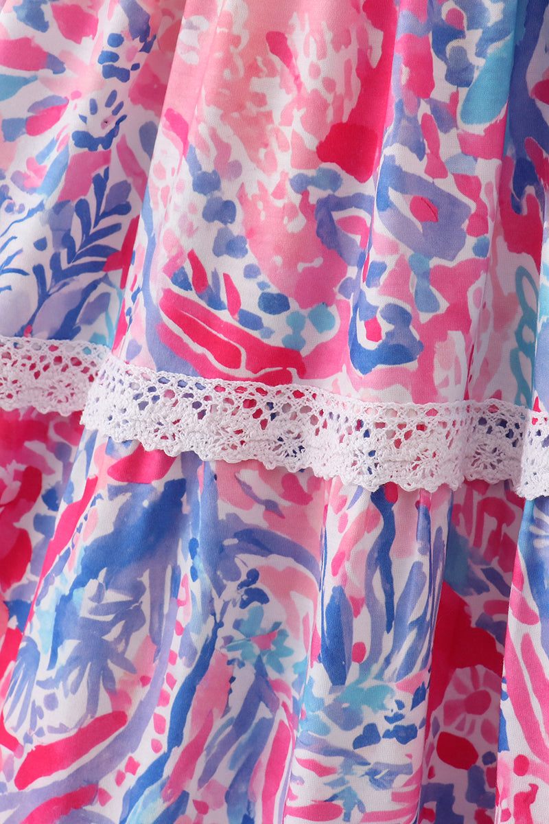 Tropical Sunset Waves mom tiered dress - Cloudling Kids Clothing