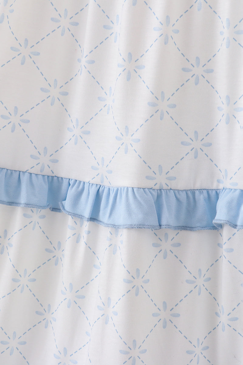 Blue classic lattice charm smocked mom tiered dress - Cloudling Kids Clothing