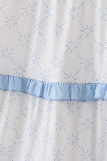 Blue classic lattice charm smocked mom tiered dress - Cloudling Kids Clothing