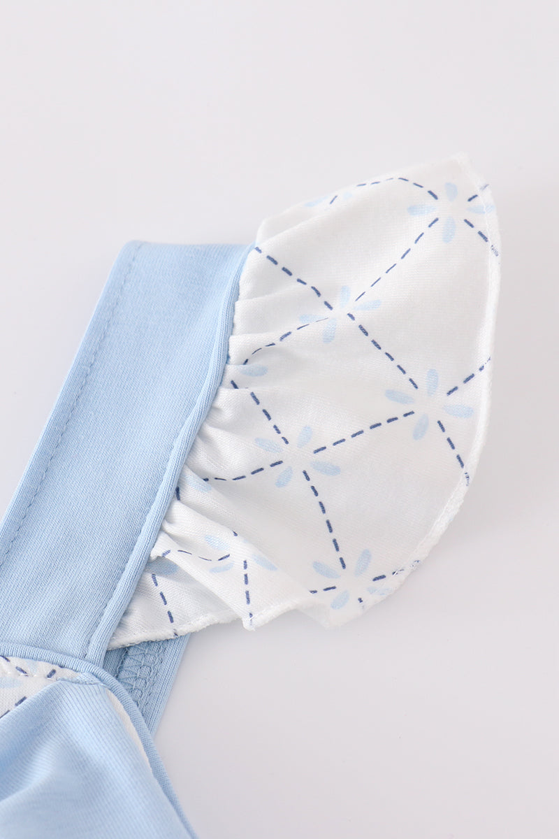 Blue bow classic lattice charm bloomer set - Cloudling Kids Clothing