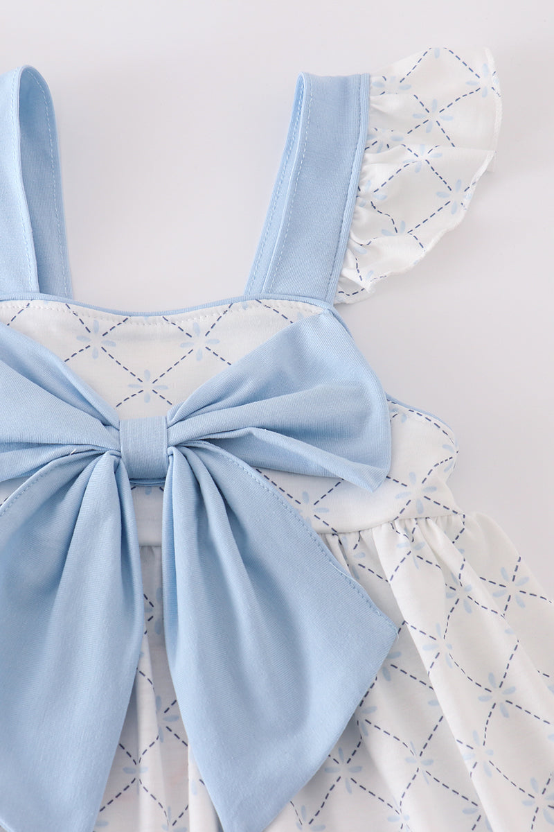 Blue bow classic lattice charm bloomer set - Cloudling Kids Clothing