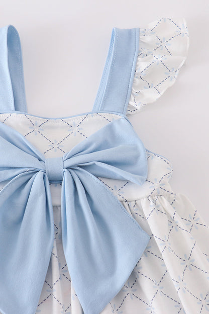 Blue bow classic lattice charm bloomer set - Cloudling Kids Clothing