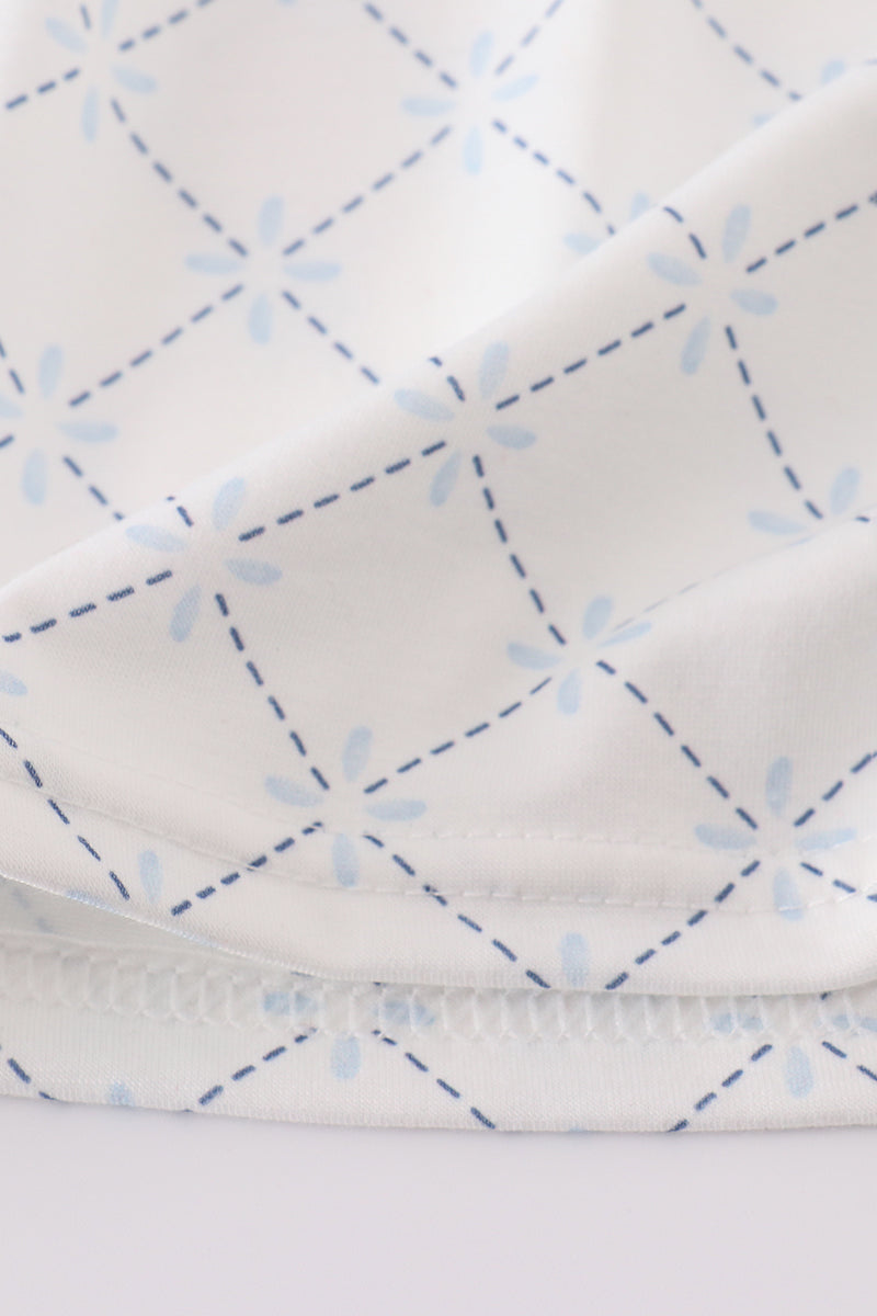 Blue bow classic lattice charm bloomer set - Cloudling Kids Clothing