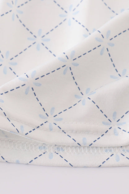 Blue bow classic lattice charm bloomer set - Cloudling Kids Clothing