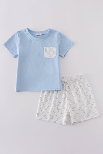 Blue classic lattice charm shorts set - Cloudling Kids Clothing