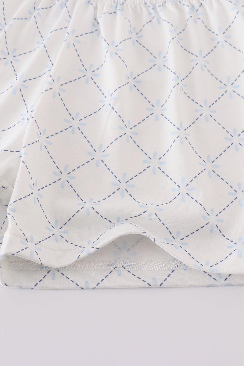 Blue classic lattice charm shorts set - Cloudling Kids Clothing