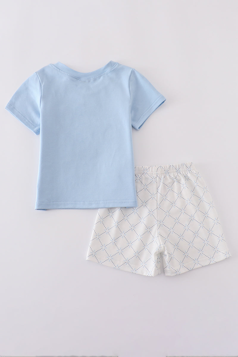 Blue classic lattice charm shorts set - Cloudling Kids Clothing