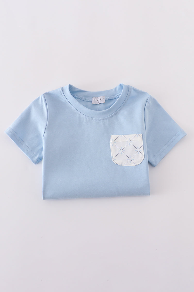 Blue classic lattice charm shorts set - Cloudling Kids Clothing