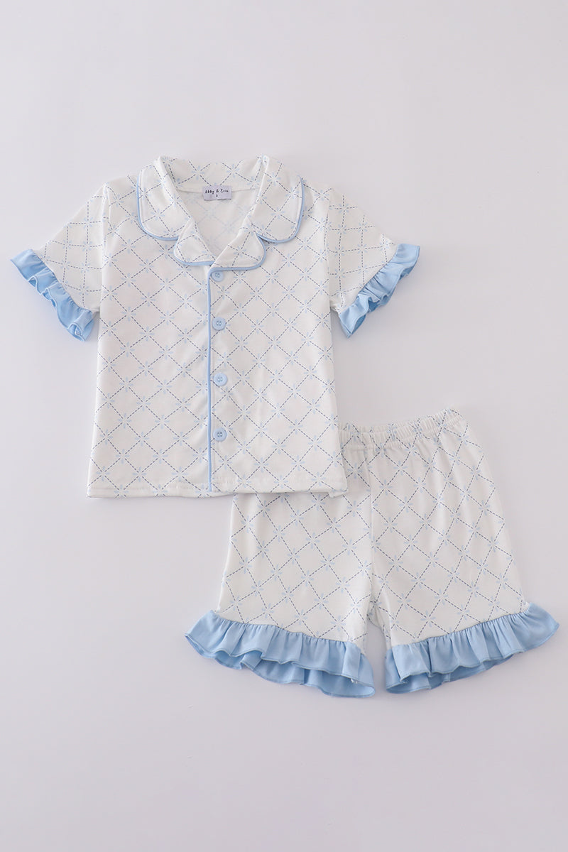 Blue classic lattice charm pajamas set - Cloudling Kids Clothing
