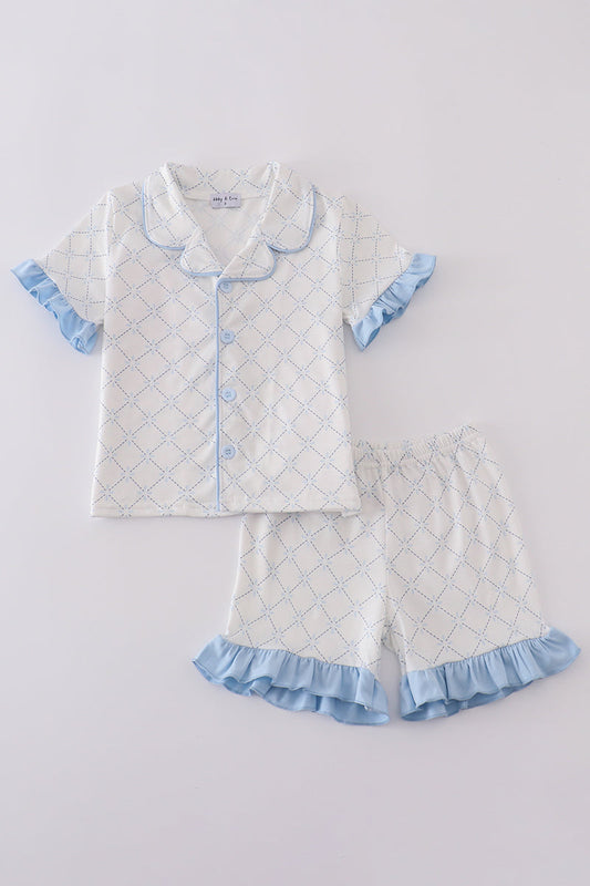 Blue classic lattice charm pajamas set - Cloudling Kids Clothing