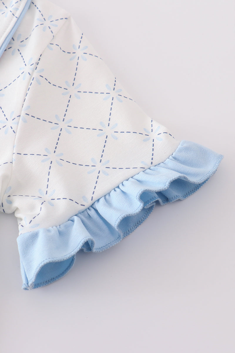 Blue classic lattice charm pajamas set - Cloudling Kids Clothing
