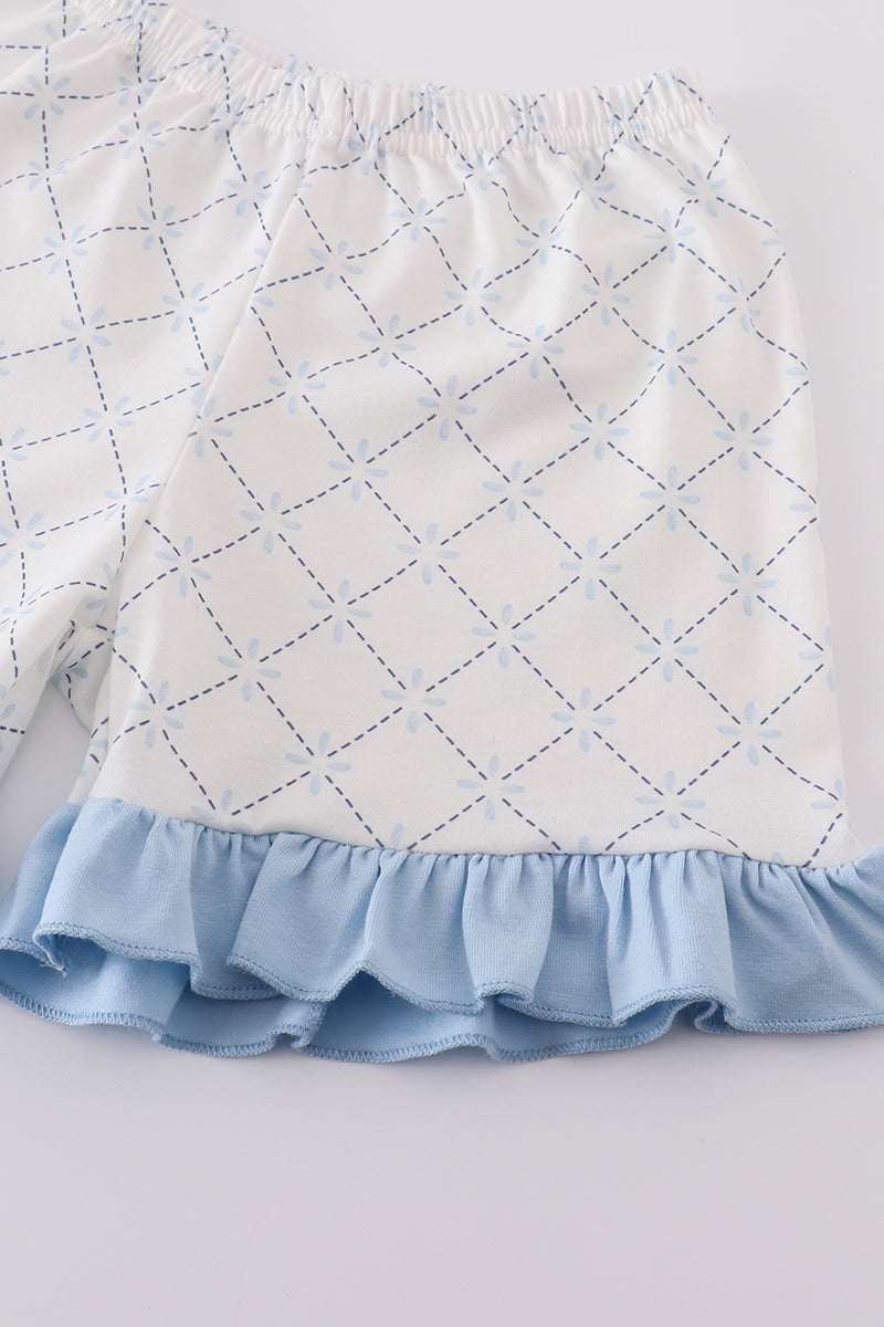 Blue classic lattice charm pajamas set - Cloudling Kids Clothing
