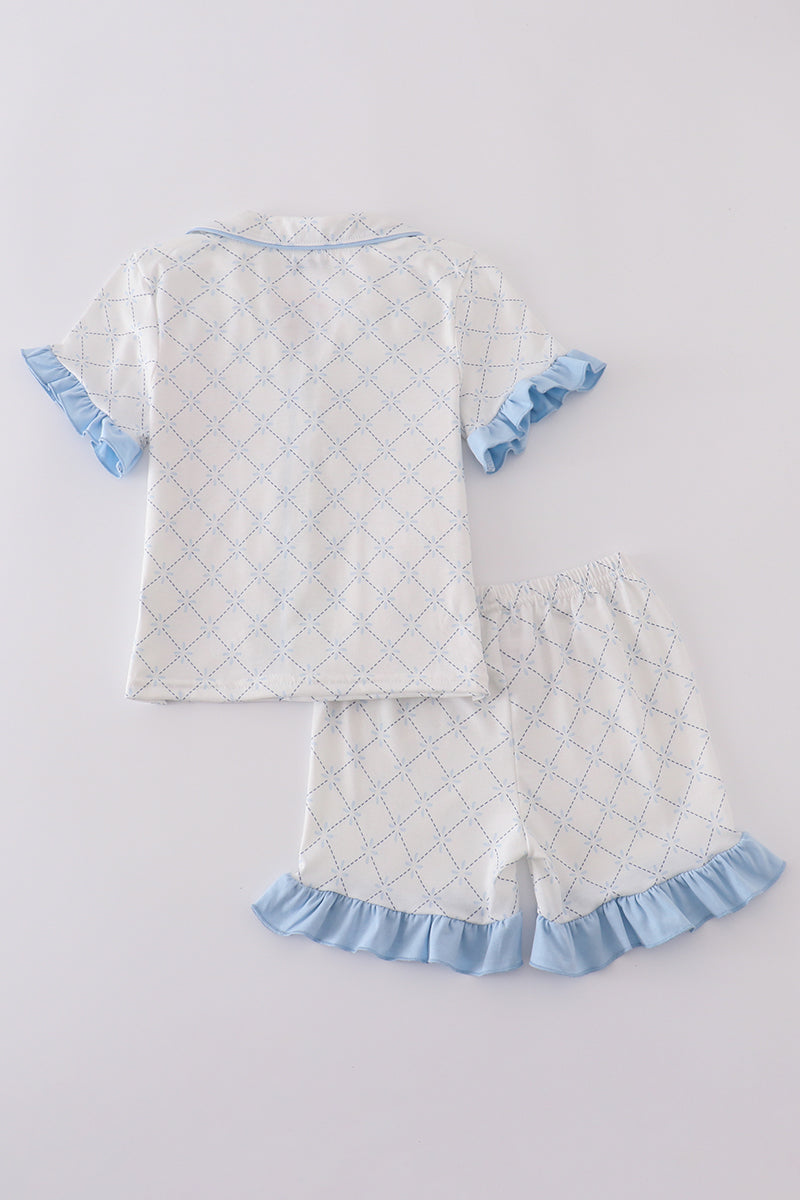 Blue classic lattice charm pajamas set - Cloudling Kids Clothing