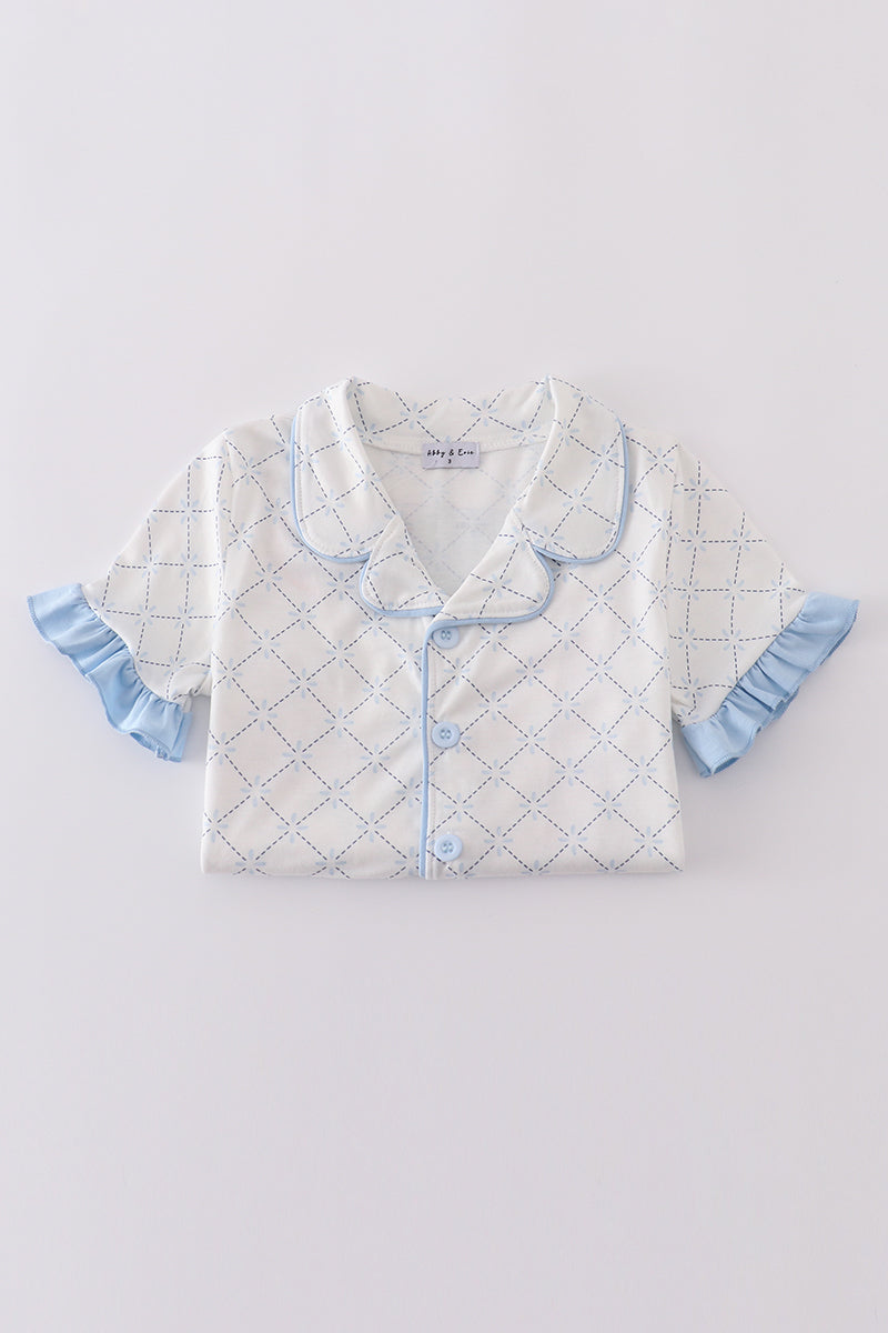 Blue classic lattice charm pajamas set - Cloudling Kids Clothing
