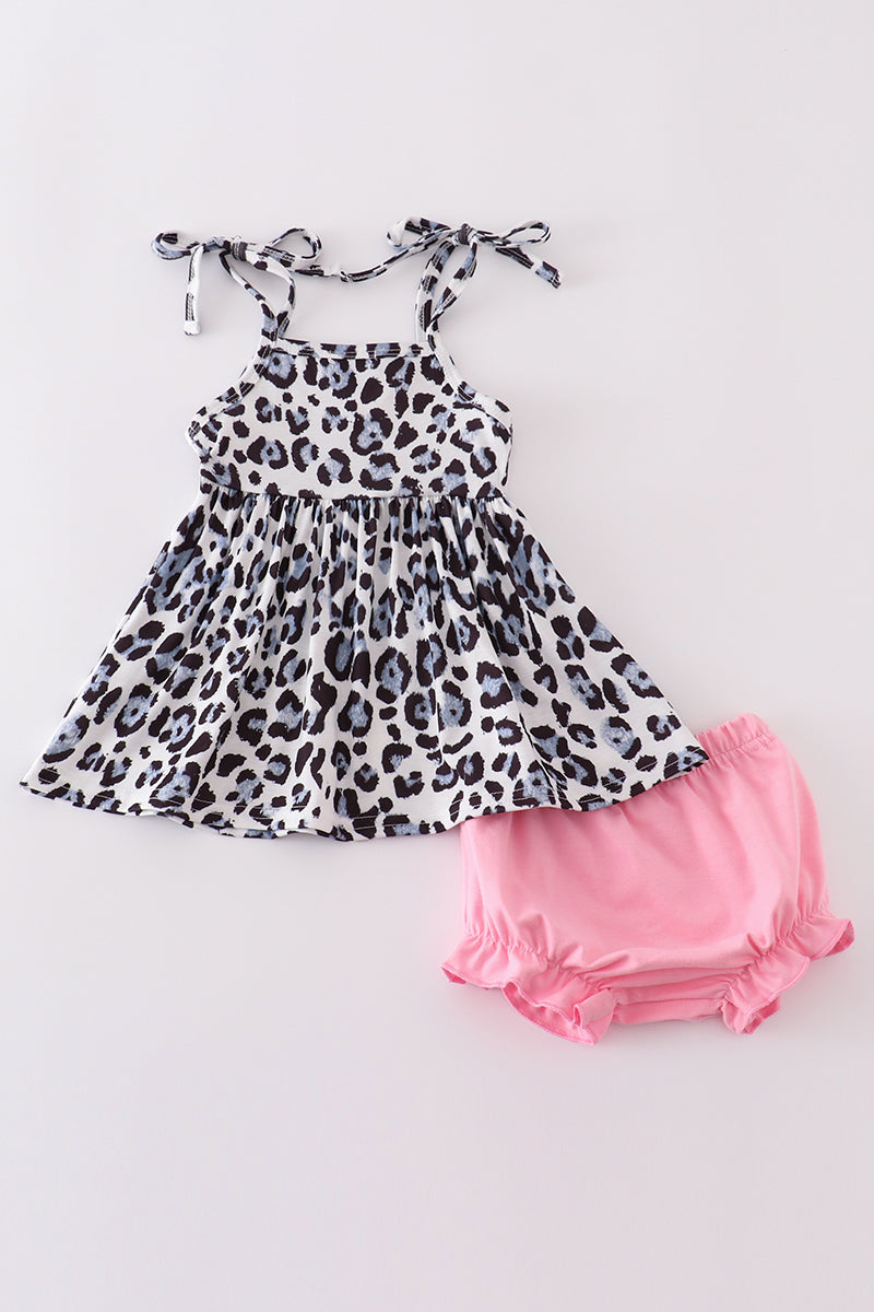Pink leopard bloomer set - Cloudling Kids Clothing