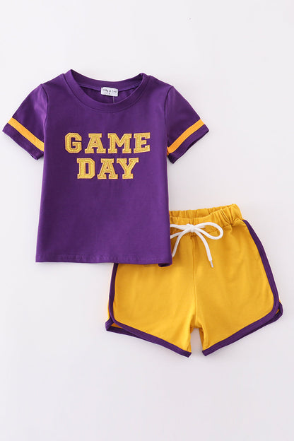 Purple gold LSU GAME DAY glitter shorts set - Cloudling Kids Clothing