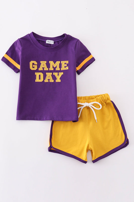 Purple gold LSU GAME DAY glitter shorts set - Cloudling Kids Clothing