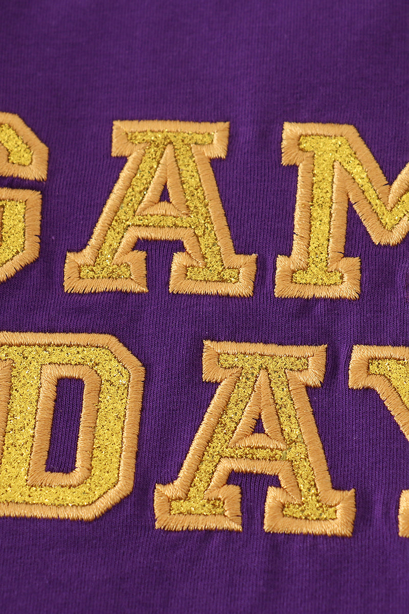 Purple gold LSU GAME DAY glitter shorts set - Cloudling Kids Clothing