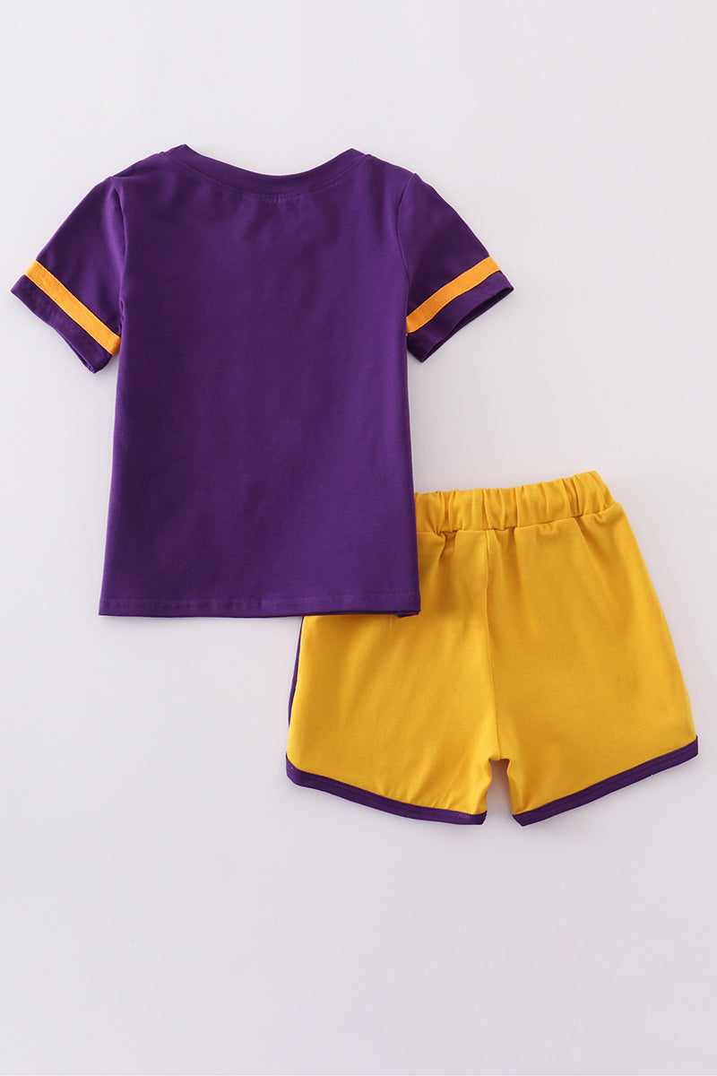 Purple gold LSU GAME DAY glitter shorts set - Cloudling Kids Clothing