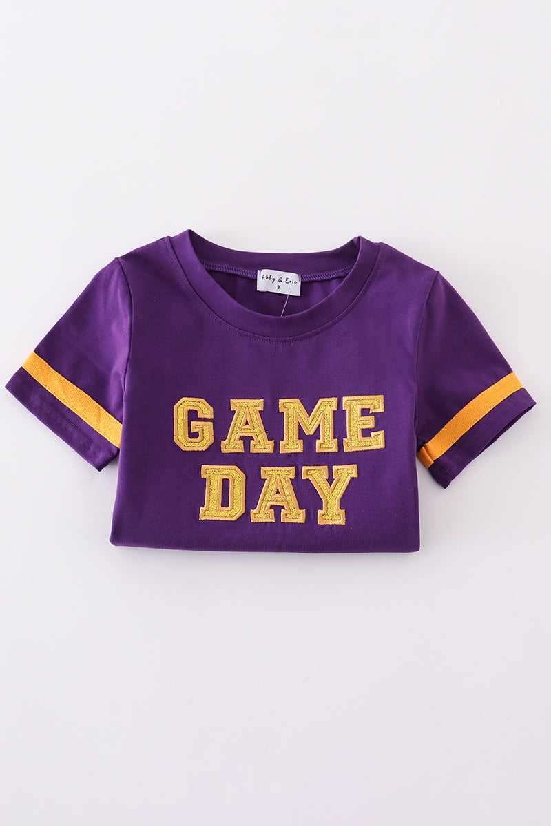 Purple gold LSU GAME DAY glitter shorts set - Cloudling Kids Clothing