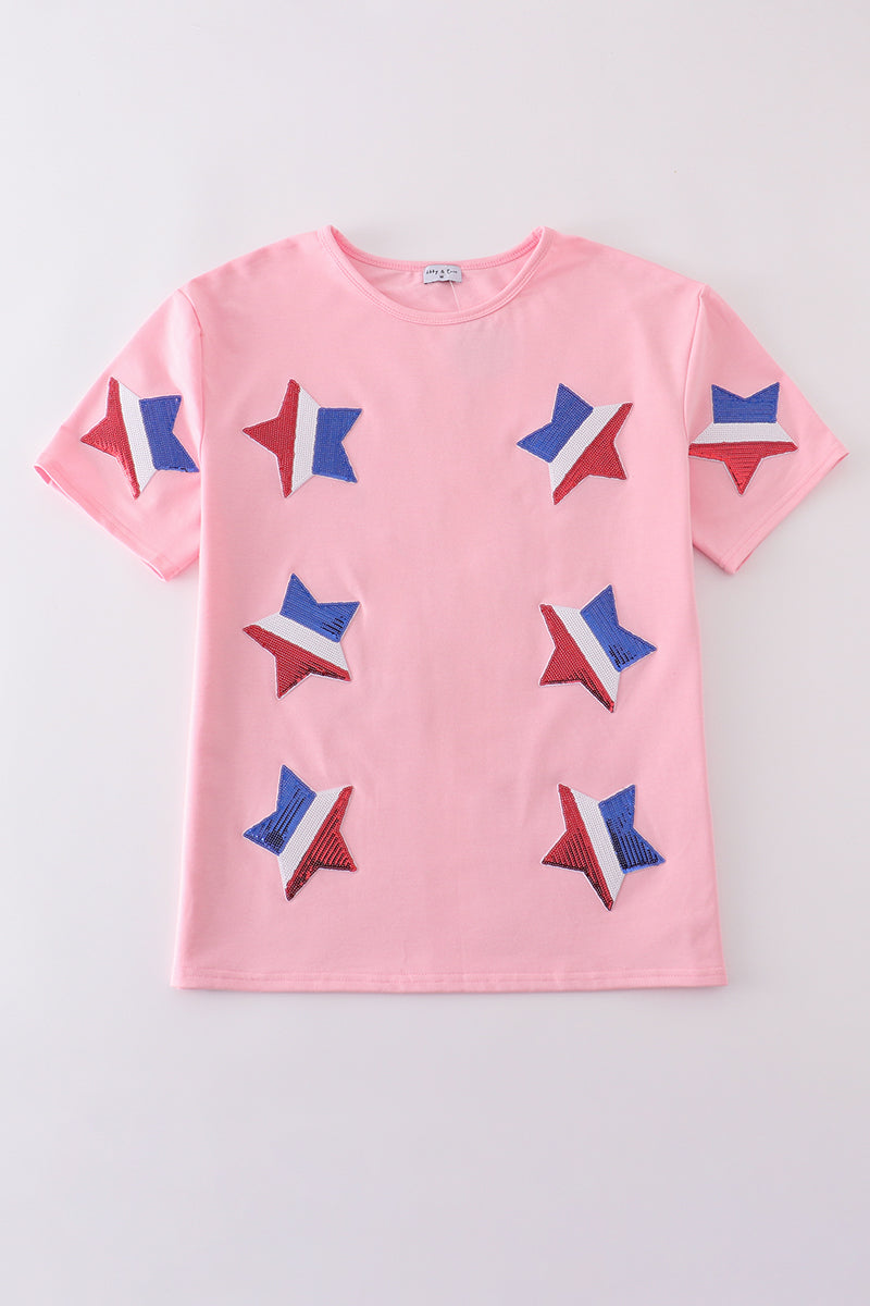 Pink star sequin mom&me top - Cloudling Kids Clothing