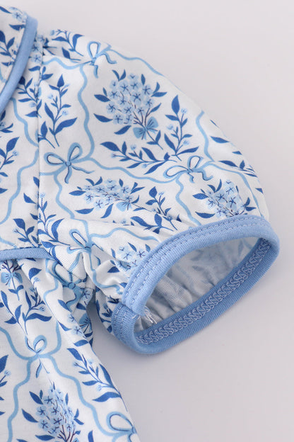 Blue toile garden bow bloomer set