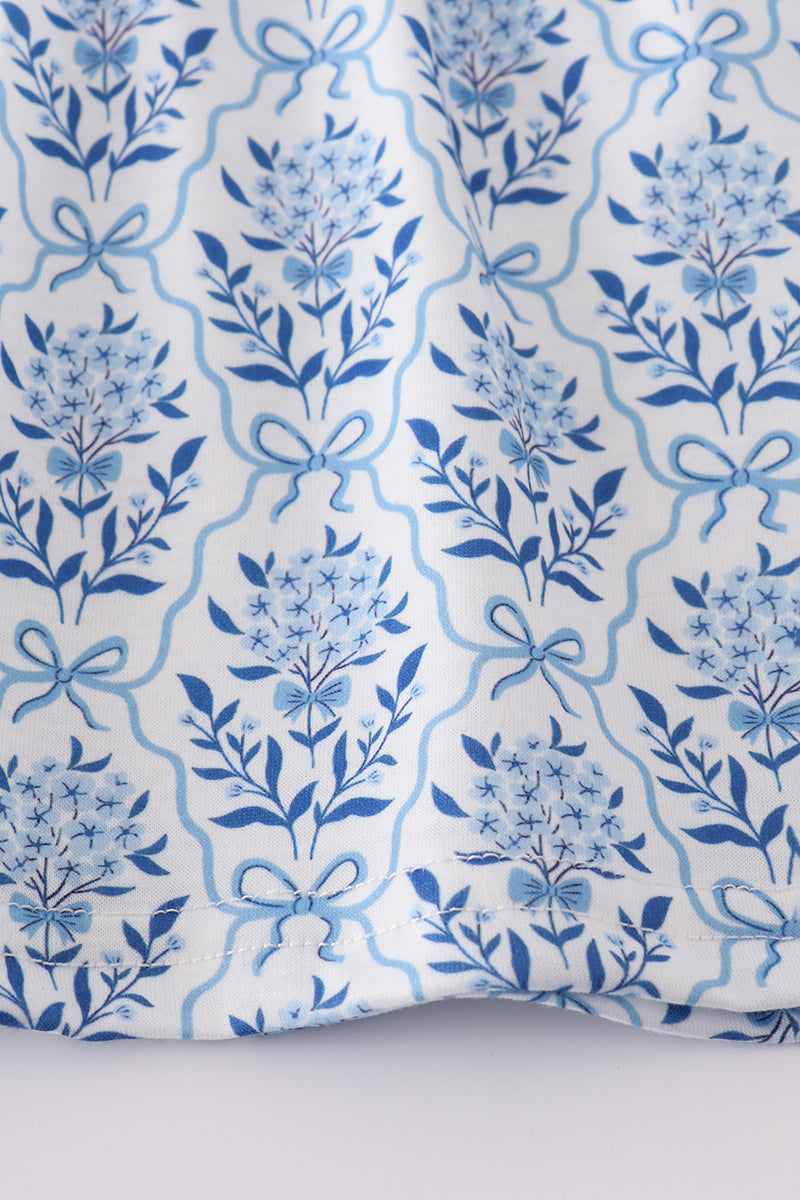 Blue toile garden bow bloomer set
