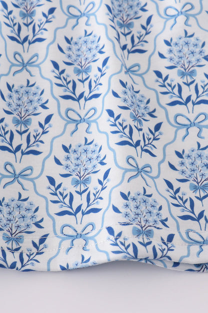 Blue toile garden bow bloomer set