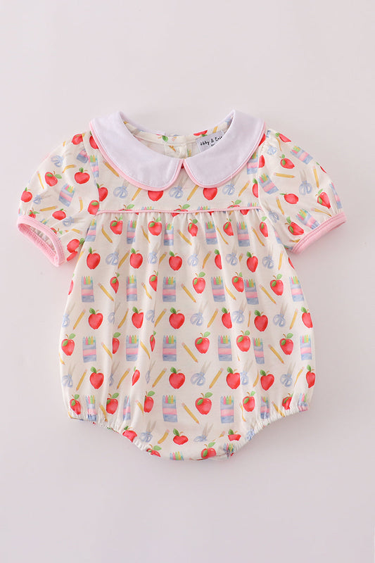Kids' apple and pencil print bubble by Cloudling Kids Clothing.