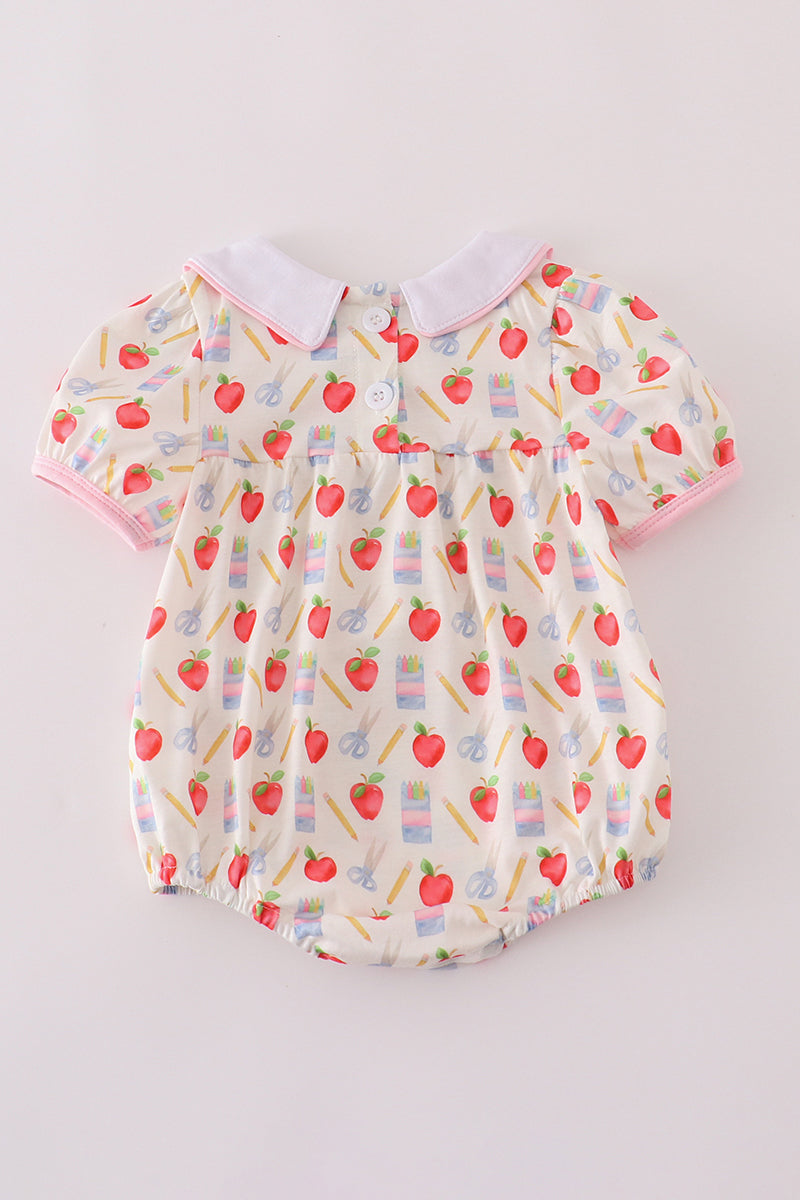 Adorable baby bubble featuring a fun apple and pencil print for back to school.