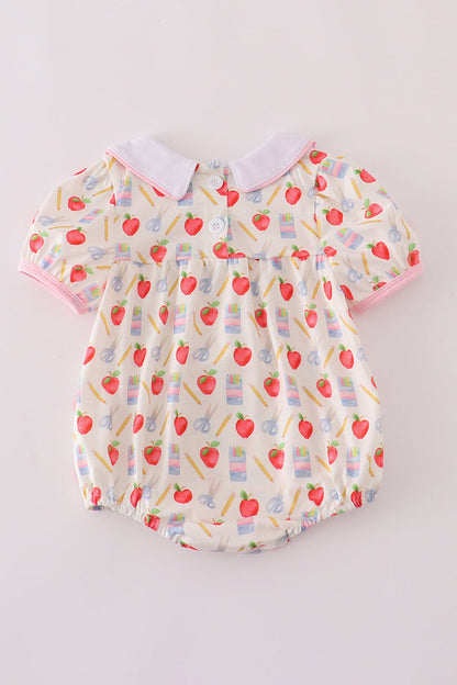 Adorable baby bubble featuring a fun apple and pencil print for back to school.