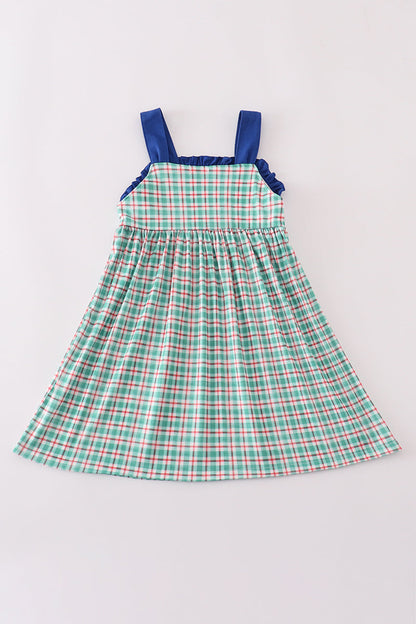 Classic blue plaid dress with hand-stitched apple detail – Cloudling Kids