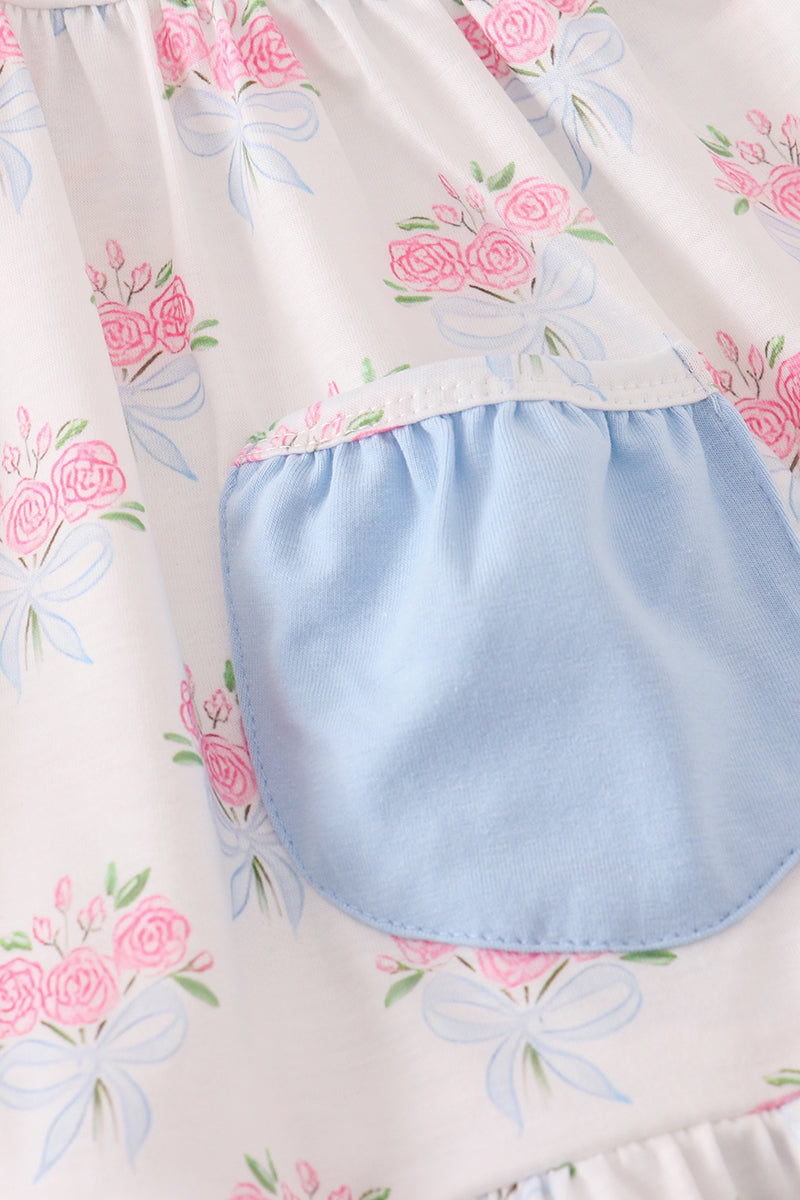 Cloudling Kids girls blue floral bow print shorts set.