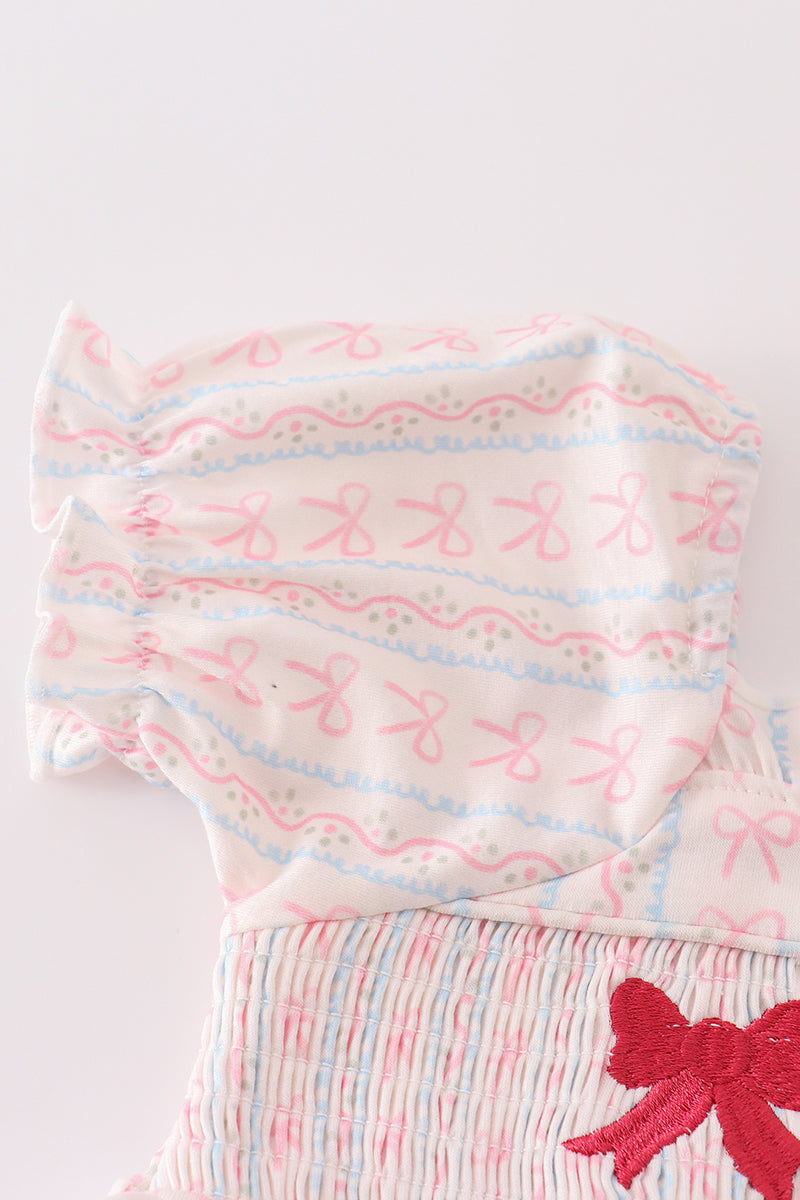 Cloudling Kids girls pink bow embroidered smocked dress.