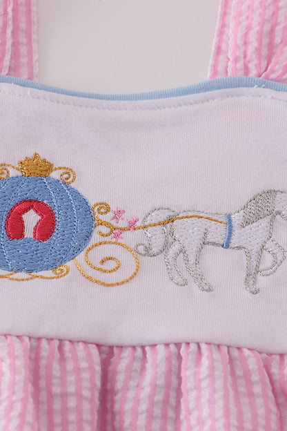 Pink pumpkin carriage embroidery stripe dress