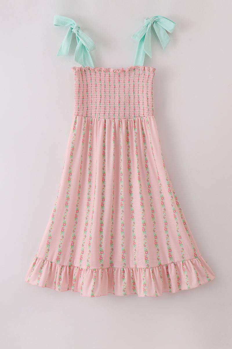 Pink floral smocked mom&me dress - Cloudling Kids Clothing