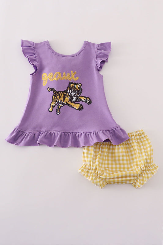 Purple gold LSU geaux tiger sequin bloomer set